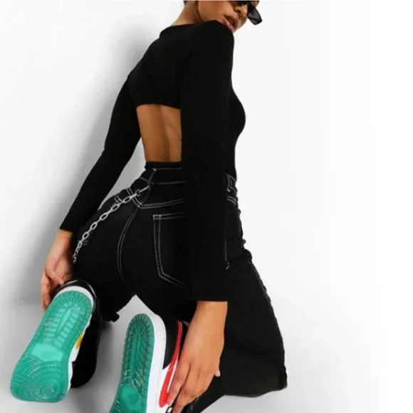 NWT Boohoo Open Back Long Sleeve Top - Picture 2 of 8